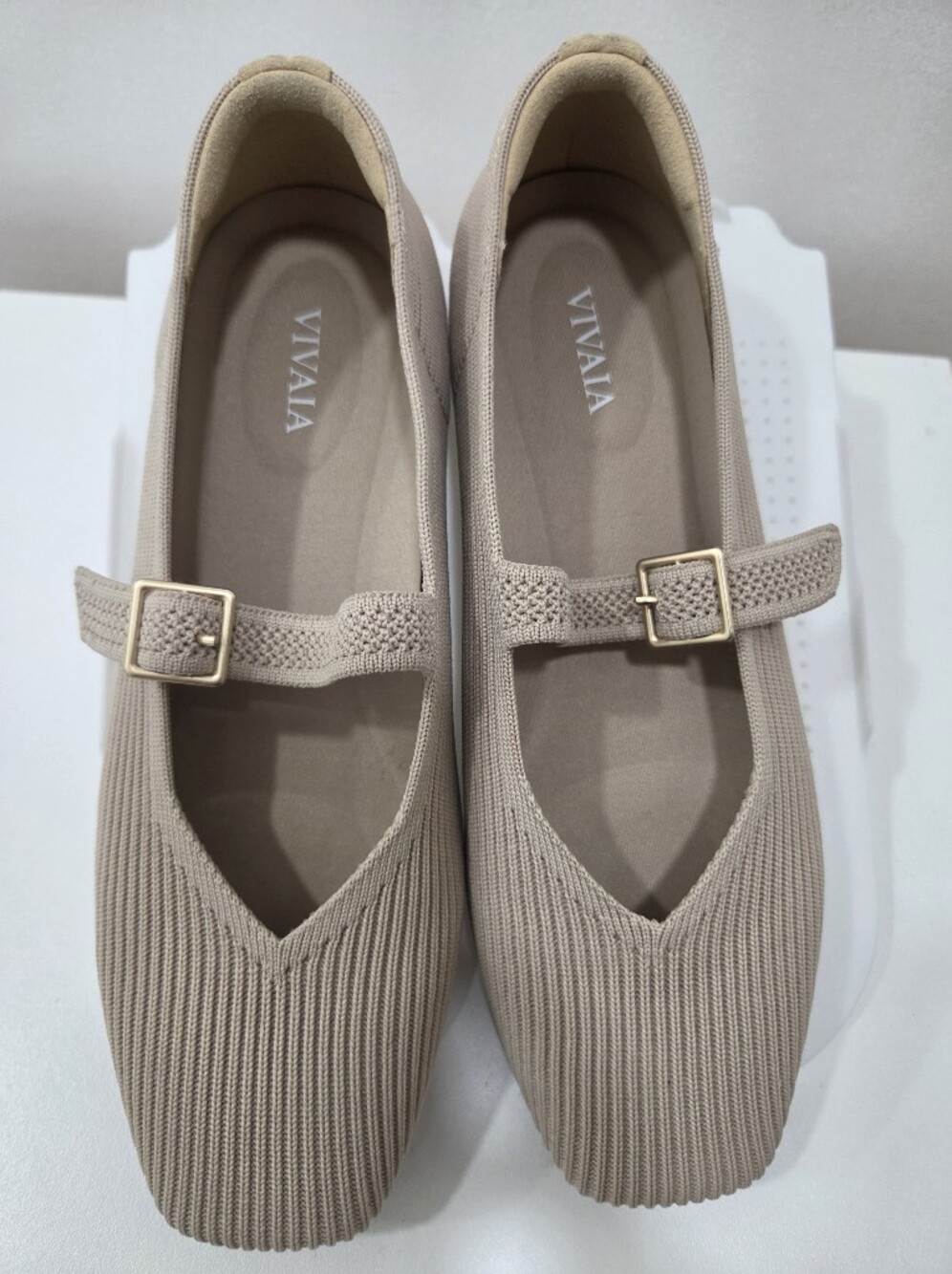VIVAIA Cream Ribbed Mary Janes Square Toe Knit Ballet Flats Coquette Preppy 6.5 - Picture 3 of 10